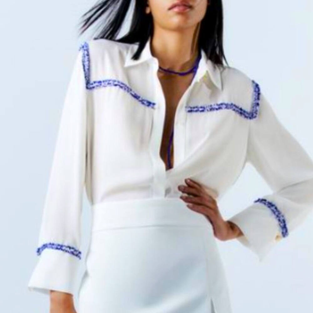 ZARA contrast textured shirt in Oyster White